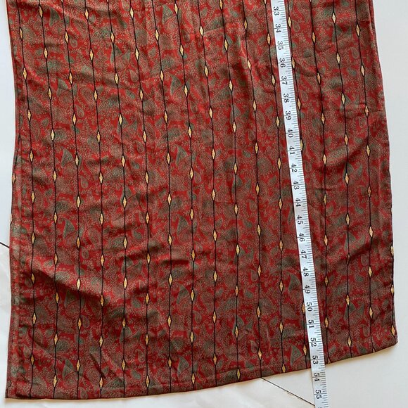 Vintage 90s Silk Maxi Dress Long Sleeve Rust Red Paisley Print Boho Retro Size S - Picture 7 of 7